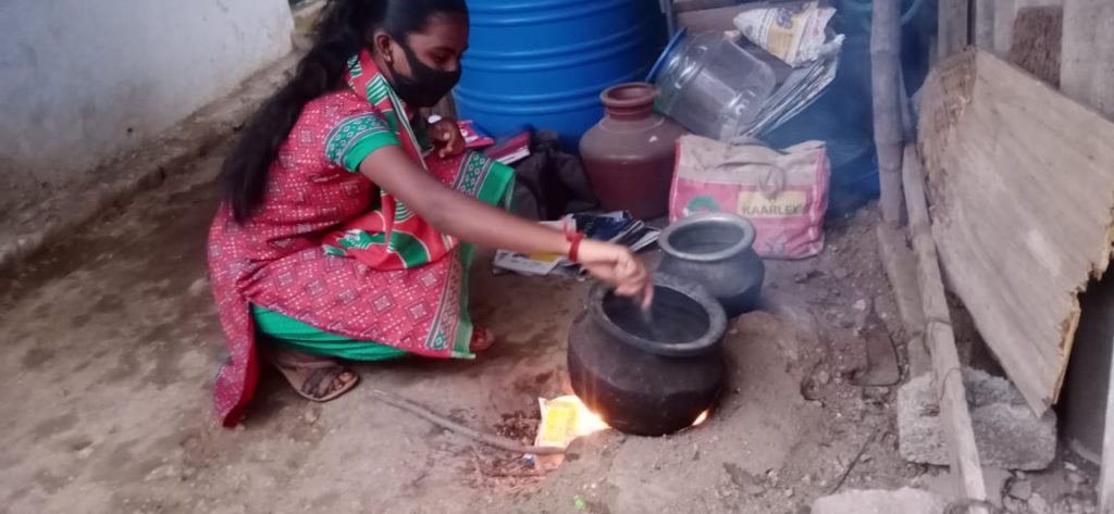 Hope Student Yazhini cooking meals at home.